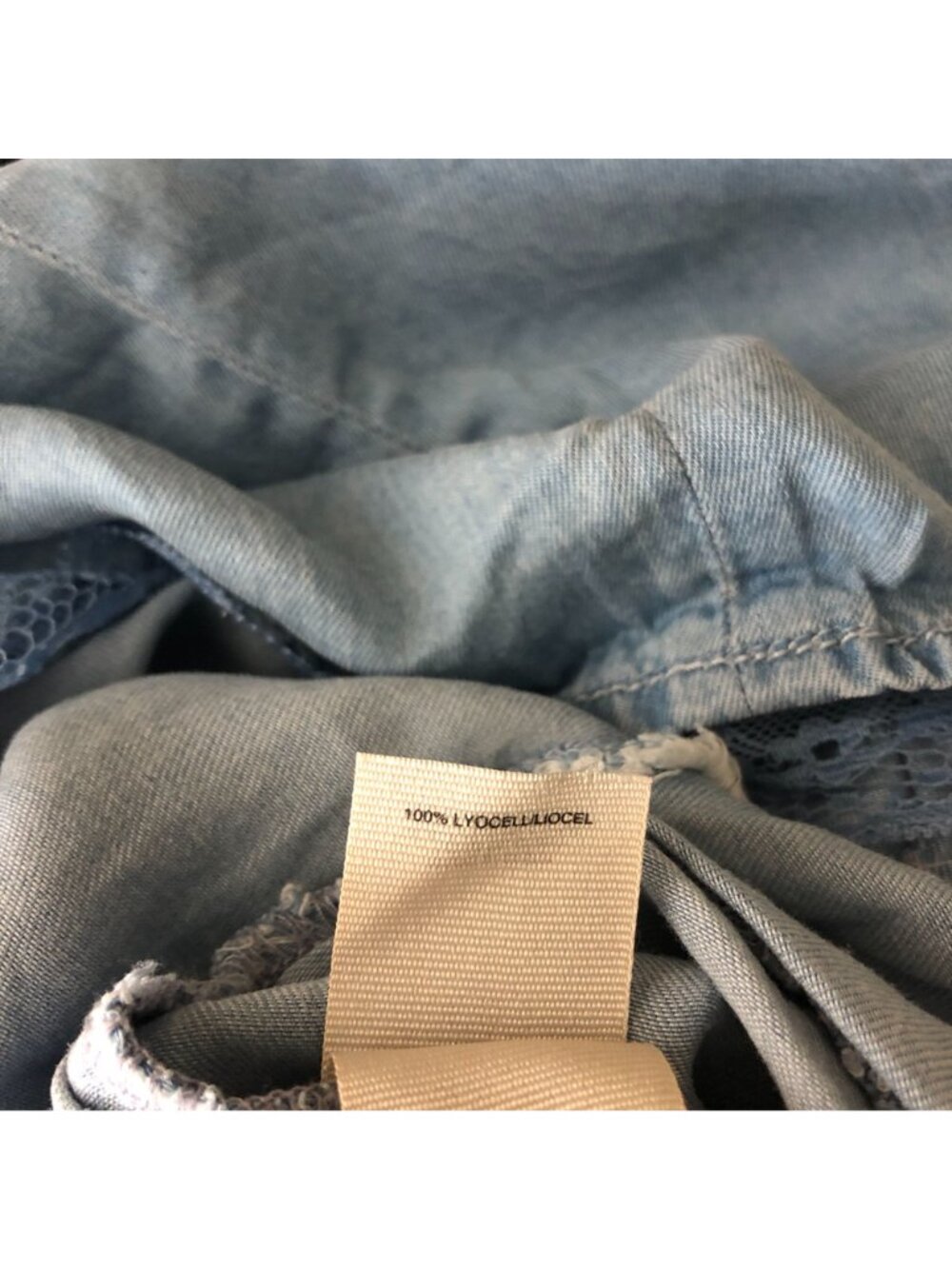 Rachel Roy Chambray Slip Dress Lace Trim Hi Low Hem Pockets Blue S - Picture 4 of 4